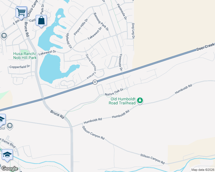 map of restaurants, bars, coffee shops, grocery stores, and more near 2855 Pin Oak Lane in Chico