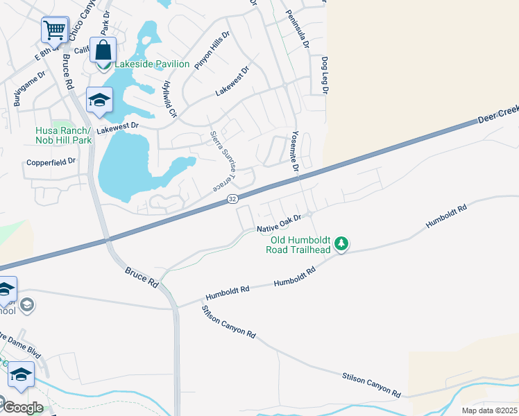 map of restaurants, bars, coffee shops, grocery stores, and more near 2851 Pin Oak Lane in Chico