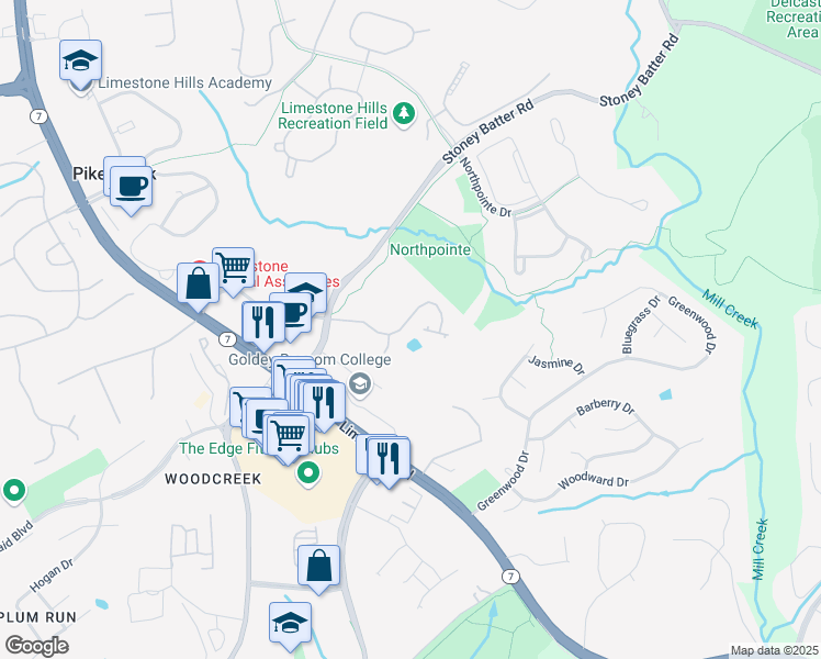 map of restaurants, bars, coffee shops, grocery stores, and more near 4752 Weatherhill Drive in Wilmington