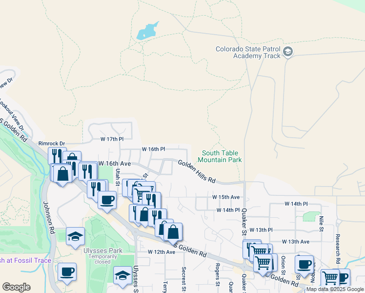 map of restaurants, bars, coffee shops, grocery stores, and more near 16821 West 16th Place in Golden