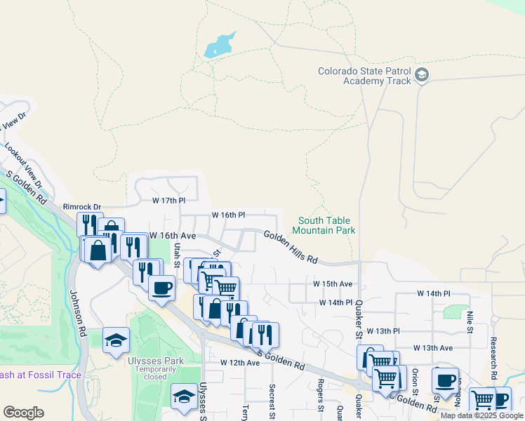 map of restaurants, bars, coffee shops, grocery stores, and more near 16821 West 16th Place in Golden