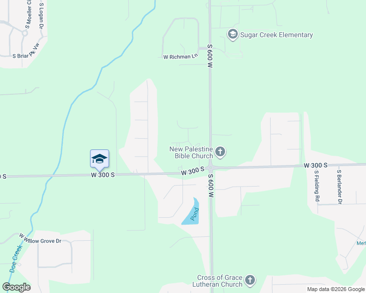 map of restaurants, bars, coffee shops, grocery stores, and more near 6133 West Kaitlin Road in New Palestine