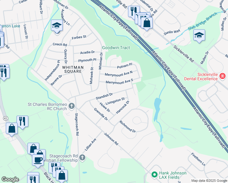 map of restaurants, bars, coffee shops, grocery stores, and more near 1038 Standish Drive in Washington Township