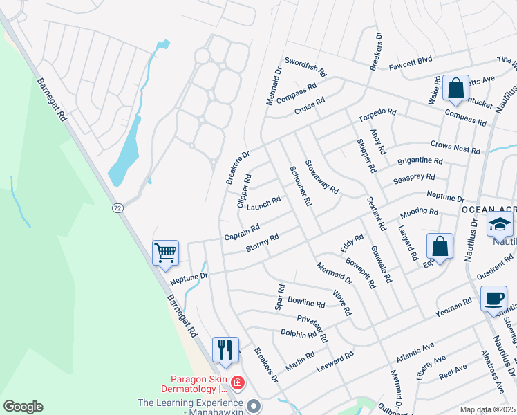 map of restaurants, bars, coffee shops, grocery stores, and more near Launch Road in Stafford Township