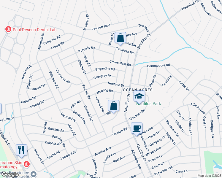 map of restaurants, bars, coffee shops, grocery stores, and more near 357 Neptune Drive in Stafford Township