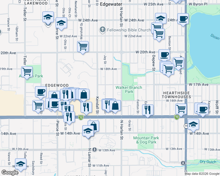 map of restaurants, bars, coffee shops, grocery stores, and more near in Denver