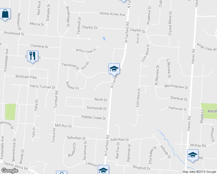 map of restaurants, bars, coffee shops, grocery stores, and more near 3315 Cross Creek Court in Dayton