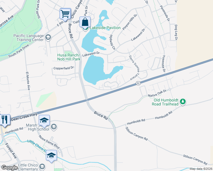 map of restaurants, bars, coffee shops, grocery stores, and more near 1 Casa De Logo in Chico
