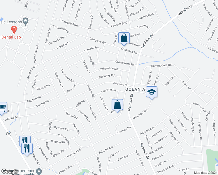 map of restaurants, bars, coffee shops, grocery stores, and more near 132 Mooring Road in Stafford Township