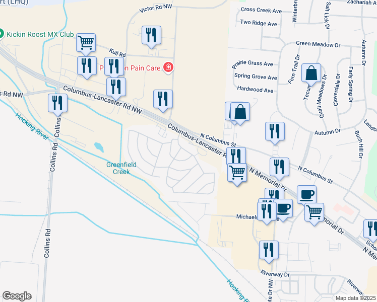 map of restaurants, bars, coffee shops, grocery stores, and more near Elm Street in Lancaster