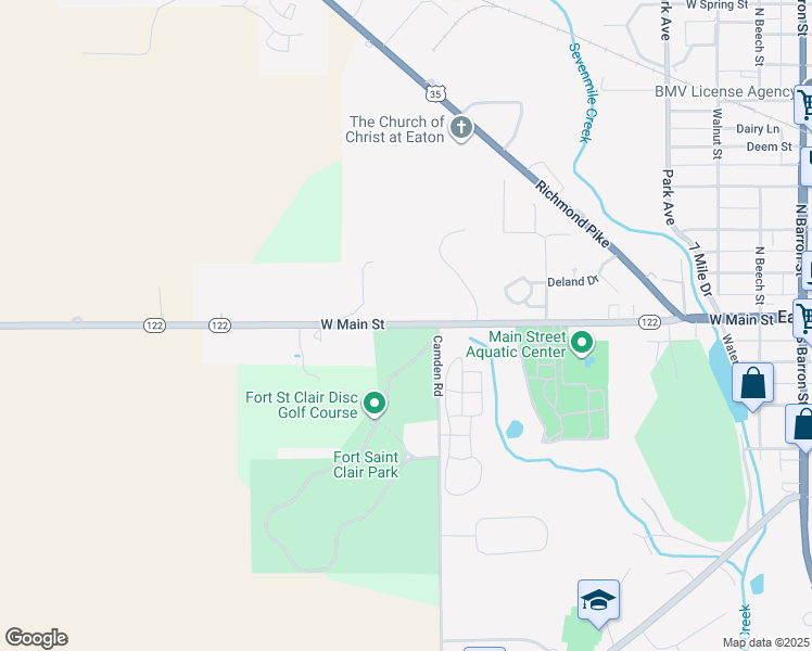 map of restaurants, bars, coffee shops, grocery stores, and more near 730 West Main Street in Eaton