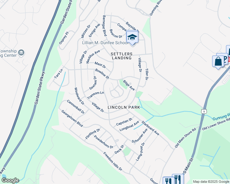 map of restaurants, bars, coffee shops, grocery stores, and more near 13 Potomac Court in Barnegat Township