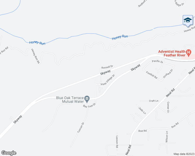 map of restaurants, bars, coffee shops, grocery stores, and more near 4620 Skyway Road in Paradise