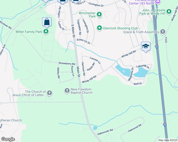map of restaurants, bars, coffee shops, grocery stores, and more near 4 Apple Road in New Freedom