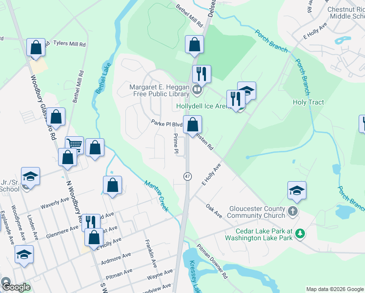map of restaurants, bars, coffee shops, grocery stores, and more near 12 Parke Place Blvd in Washington Township