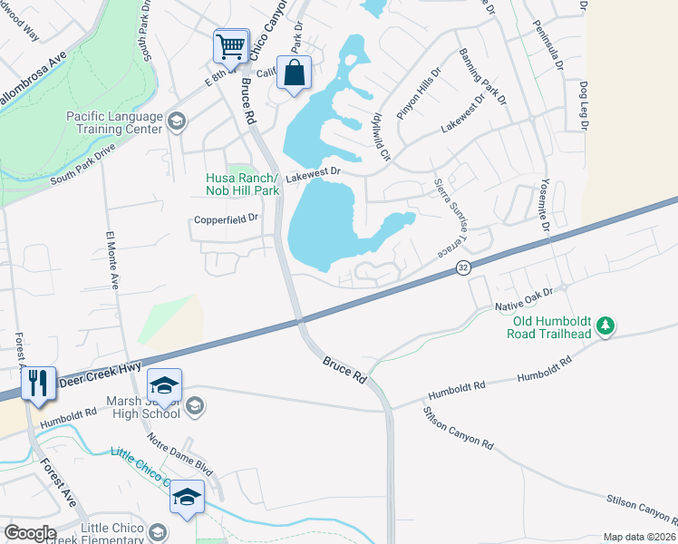 map of restaurants, bars, coffee shops, grocery stores, and more near in Chico