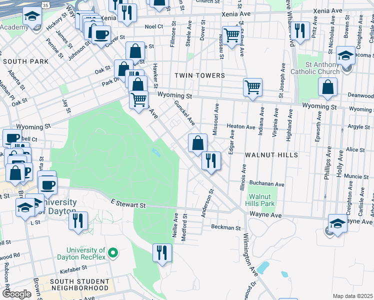 map of restaurants, bars, coffee shops, grocery stores, and more near 1824 Wayne Avenue in Dayton