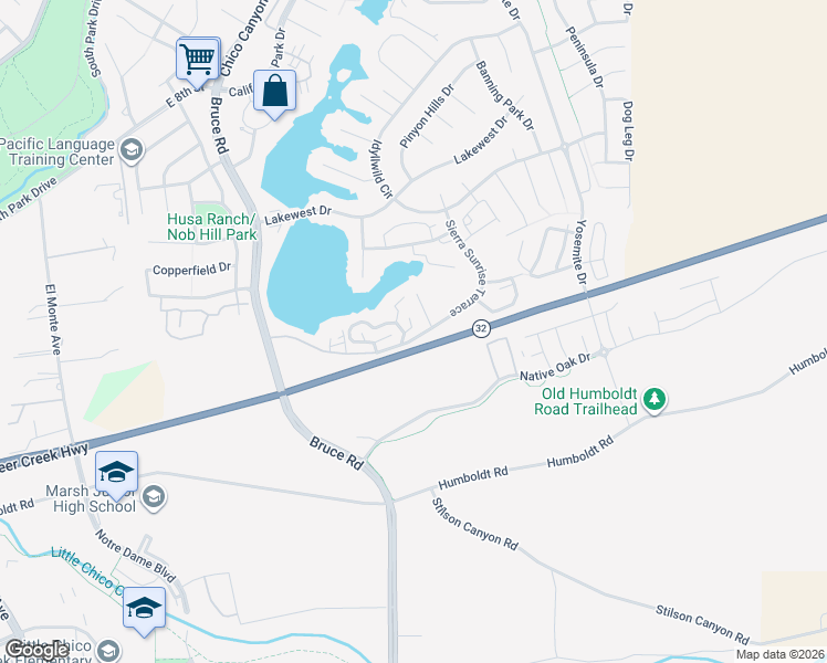 map of restaurants, bars, coffee shops, grocery stores, and more near 9 Coolwater Commons in Chico