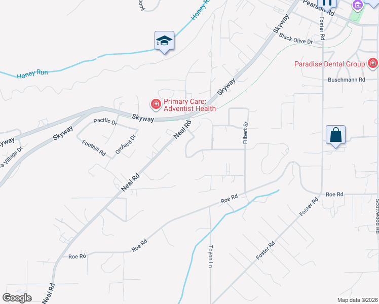 map of restaurants, bars, coffee shops, grocery stores, and more near 385 Circlewood Drive in Paradise