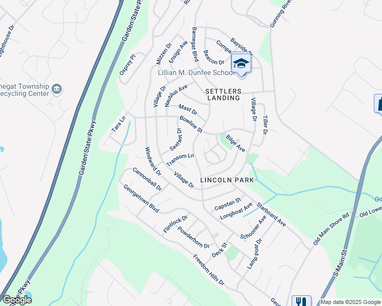 map of restaurants, bars, coffee shops, grocery stores, and more near 67 Schooner Avenue in Barnegat Township