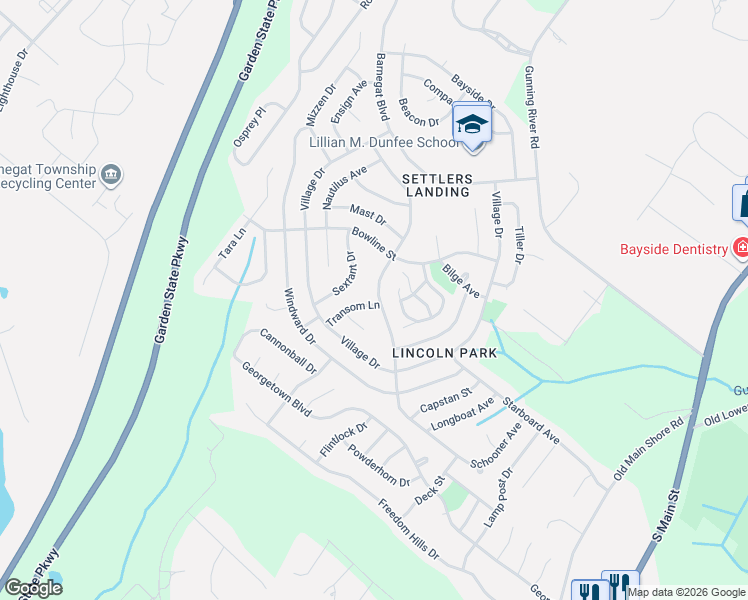 map of restaurants, bars, coffee shops, grocery stores, and more near 67 Schooner Avenue in Barnegat Township