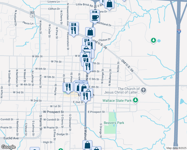 map of restaurants, bars, coffee shops, grocery stores, and more near 517 North Locust Street in Cameron