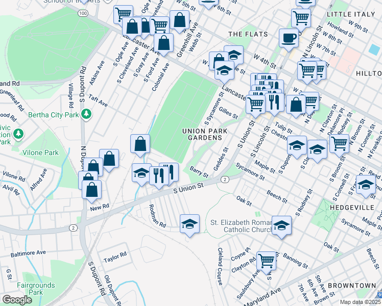map of restaurants, bars, coffee shops, grocery stores, and more near 637 Harrington Street in Wilmington