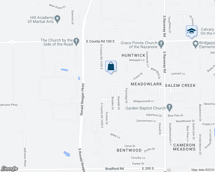map of restaurants, bars, coffee shops, grocery stores, and more near 10546 Andrea Drive in Indianapolis