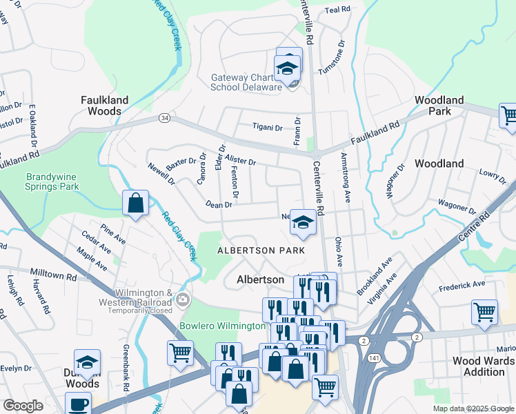 map of restaurants, bars, coffee shops, grocery stores, and more near 2509 Dean Drive in Wilmington