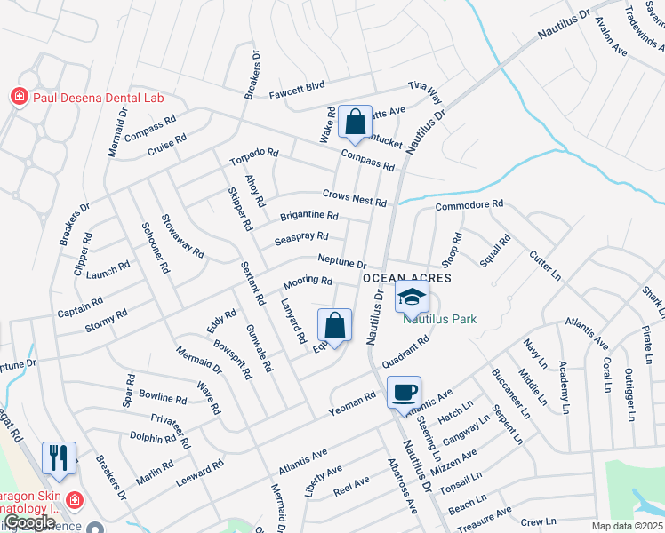 map of restaurants, bars, coffee shops, grocery stores, and more near 357 Neptune Drive in Stafford Township