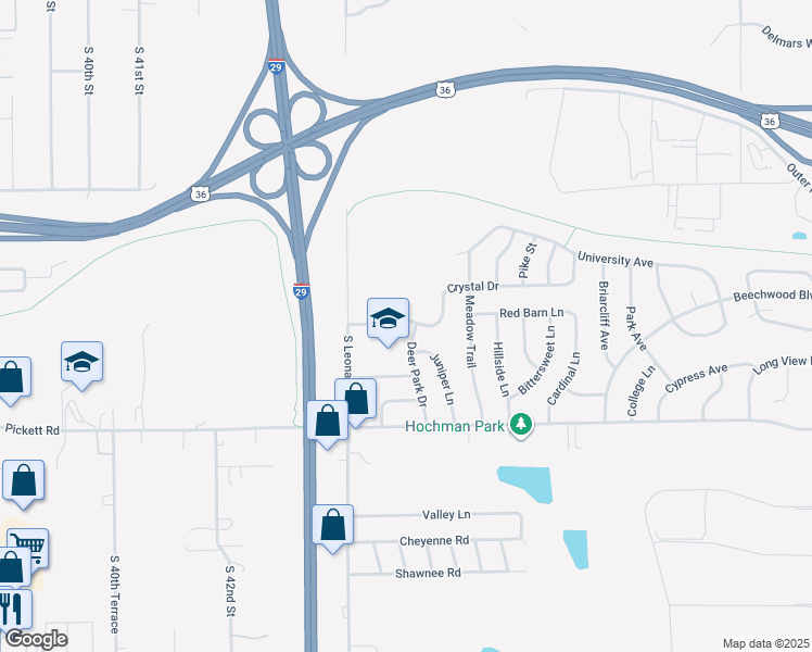 map of restaurants, bars, coffee shops, grocery stores, and more near 4708 Crystal Drive in Saint Joseph