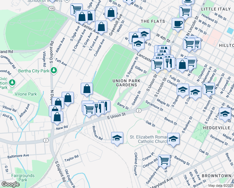 map of restaurants, bars, coffee shops, grocery stores, and more near 637 Harrington Street in Wilmington