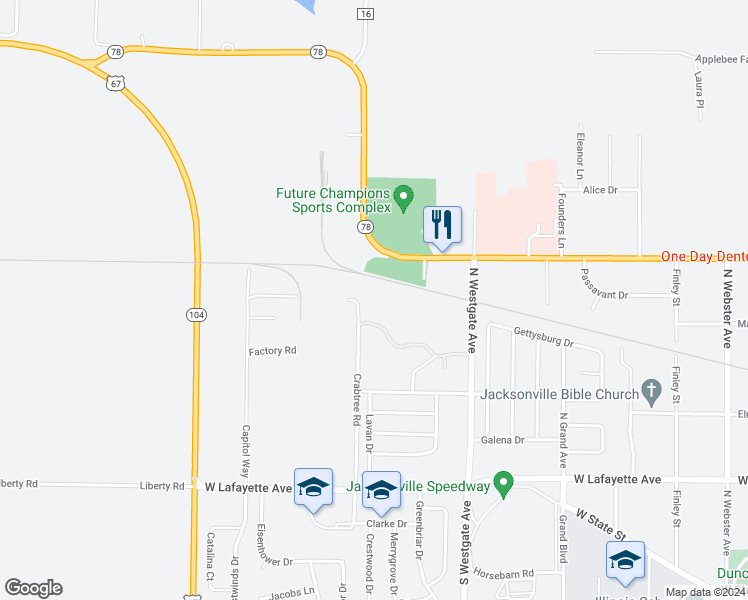 map of restaurants, bars, coffee shops, grocery stores, and more near 407 Crabtree Road in Jacksonville