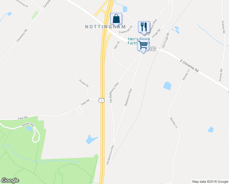 map of restaurants, bars, coffee shops, grocery stores, and more near 235 Old Baltimore Pike in Chester County