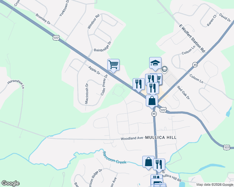 map of restaurants, bars, coffee shops, grocery stores, and more near 126 Swedesboro Road in Gloucester County