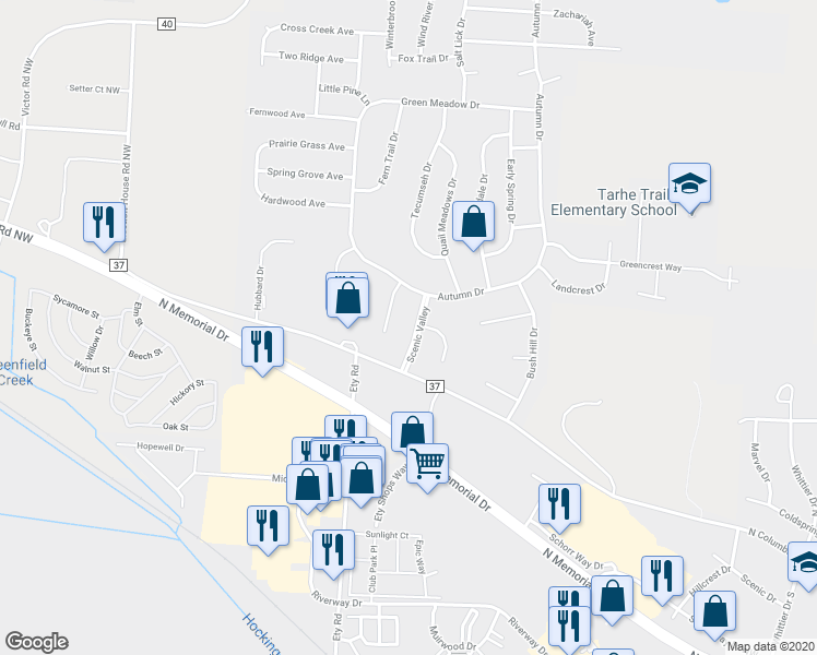 map of restaurants, bars, coffee shops, grocery stores, and more near 1547 Scenic Valley Place in Lancaster