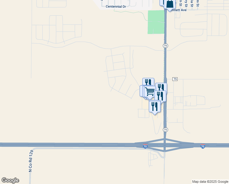 map of restaurants, bars, coffee shops, grocery stores, and more near in Bennett