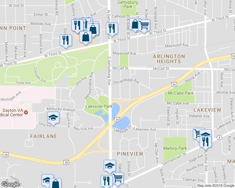 map of restaurants, bars, coffee shops, grocery stores, and more near 343 Lookout Avenue in Dayton