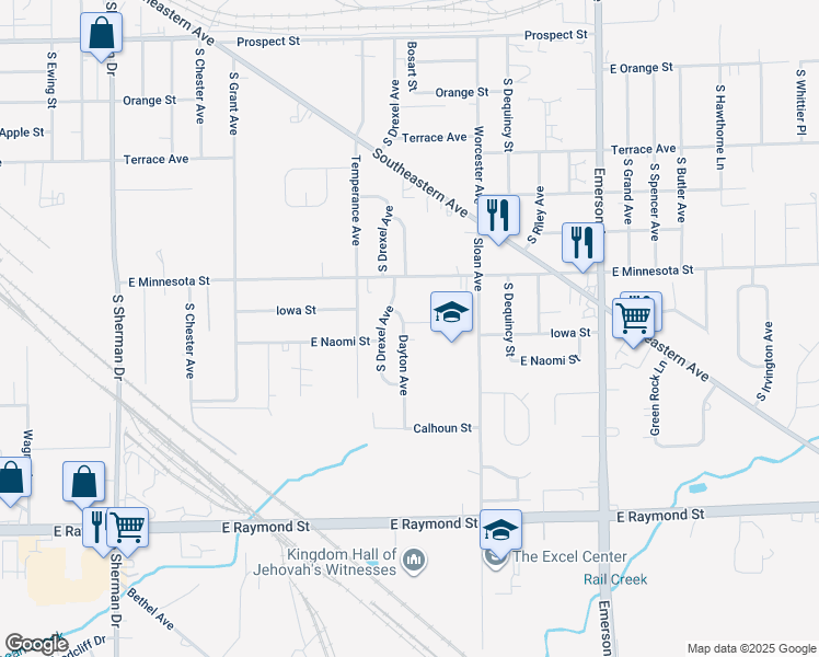 map of restaurants, bars, coffee shops, grocery stores, and more near 1807 Dayton Avenue in Indianapolis