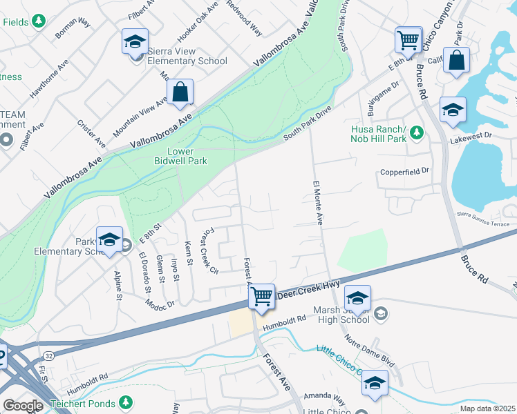 map of restaurants, bars, coffee shops, grocery stores, and more near 1014 Isaac James Avenue in Chico