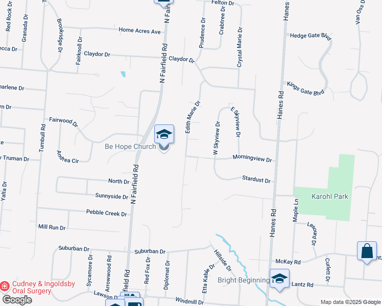 map of restaurants, bars, coffee shops, grocery stores, and more near 1878 Edith Marie Dr in Dayton