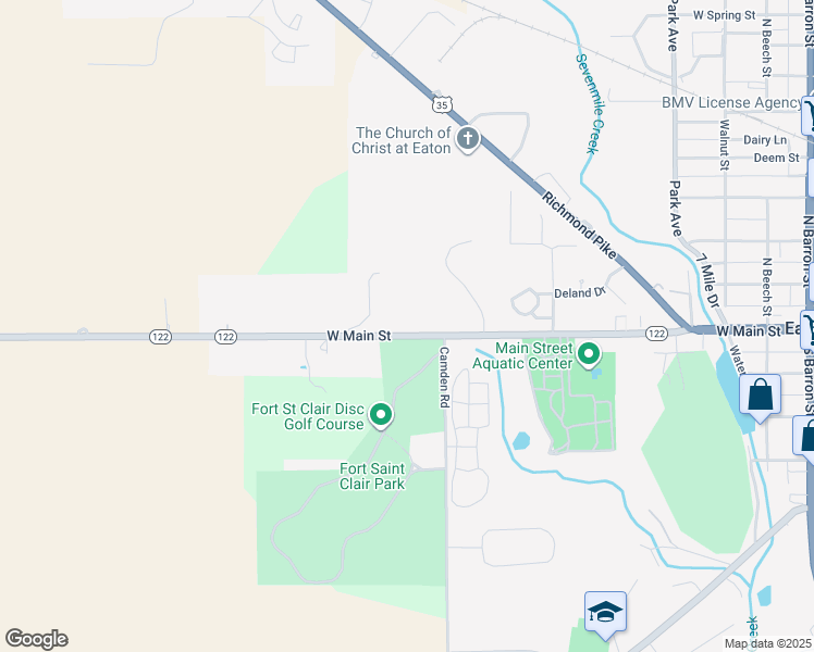 map of restaurants, bars, coffee shops, grocery stores, and more near 730 West Main Street in Eaton