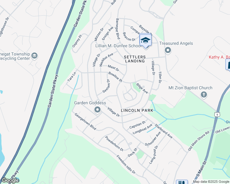 map of restaurants, bars, coffee shops, grocery stores, and more near 67 Schooner Avenue in Barnegat Township