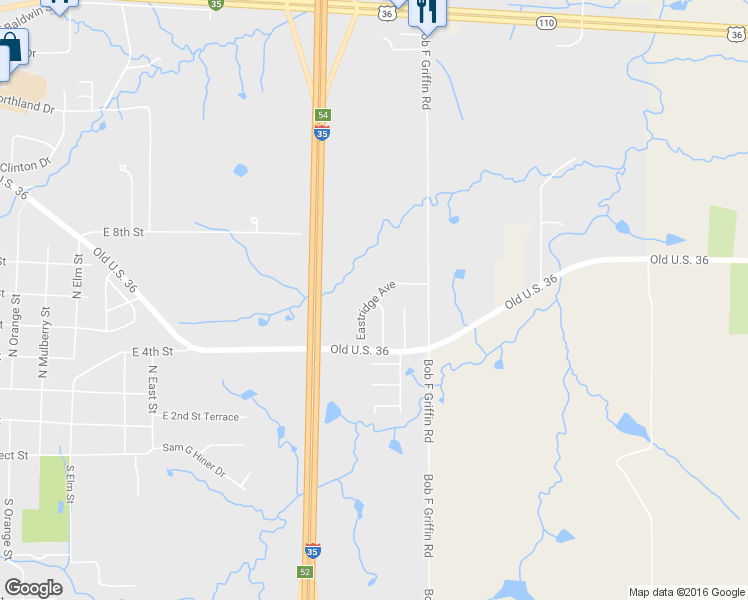 map of restaurants, bars, coffee shops, grocery stores, and more near Eastridge Avenue in Cameron