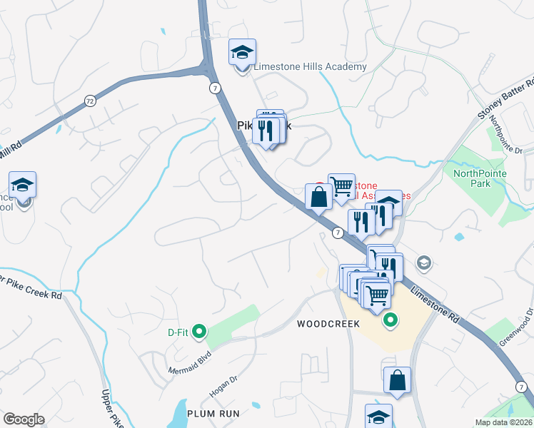 map of restaurants, bars, coffee shops, grocery stores, and more near 130 Attic Court in Wilmington