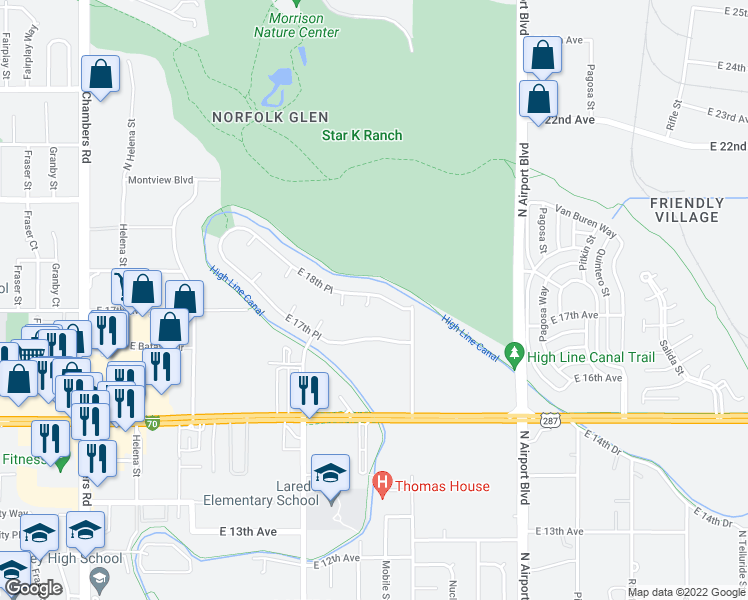 map of restaurants, bars, coffee shops, grocery stores, and more near 1842 Memphis St in Aurora