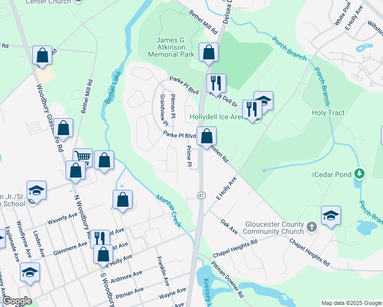 map of restaurants, bars, coffee shops, grocery stores, and more near 12 Parke Place Blvd in Washington Township