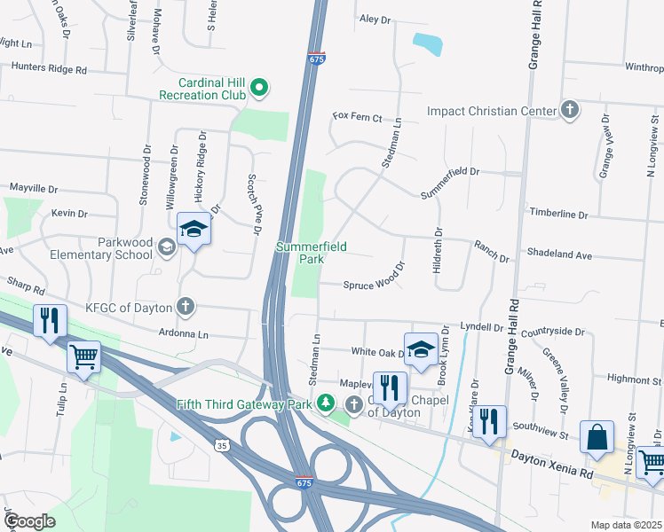 map of restaurants, bars, coffee shops, grocery stores, and more near 1792 Stedman Ln in Dayton