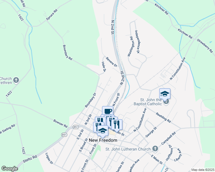 map of restaurants, bars, coffee shops, grocery stores, and more near 231 North 3rd Street in McSherrystown
