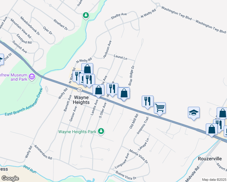 map of restaurants, bars, coffee shops, grocery stores, and more near 1905 Market Square Boulevard in Waynesboro